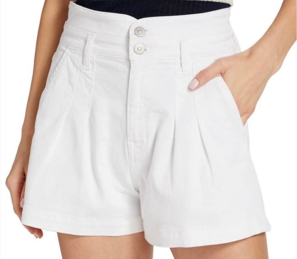 Veronica Beard Jaylen Shorts 26/2 White High Rise Pleated Denim Jean Shorts